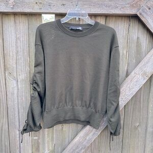 Love Moschino Olive Green Crew Neck Ruched Sleeve Wool Blend Pullover Sweater